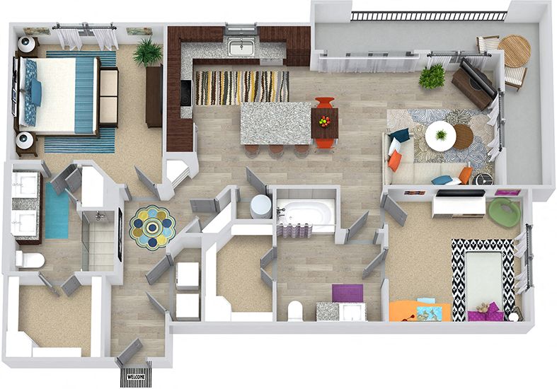 Floor plan for 2 beds, 2 baths, 1179 sqft